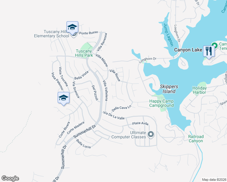 map of restaurants, bars, coffee shops, grocery stores, and more near 12 Via Palmieki Court in Lake Elsinore