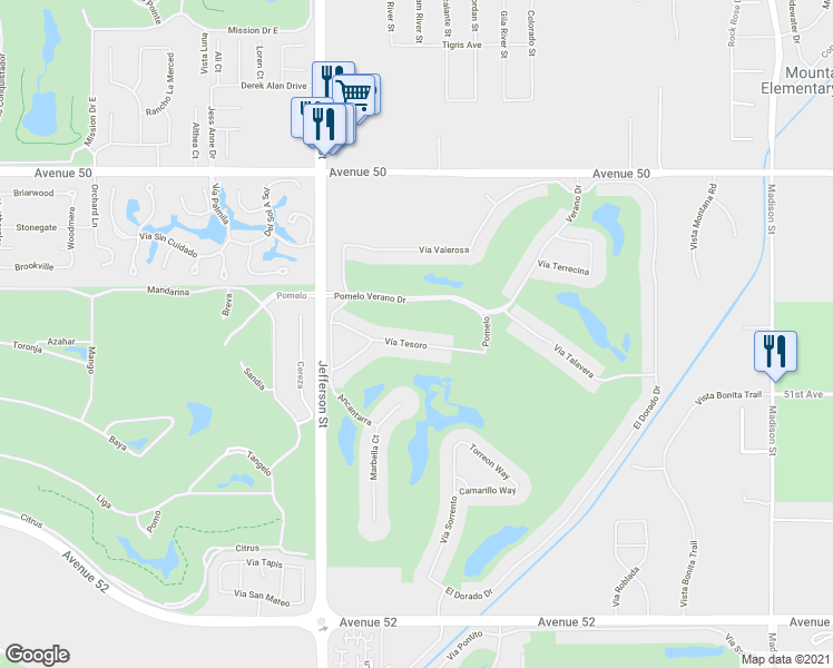 map of restaurants, bars, coffee shops, grocery stores, and more near 80256 Vía Tesoro in La Quinta