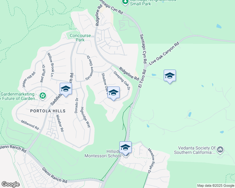 map of restaurants, bars, coffee shops, grocery stores, and more near 29022 Modjeska Peak Lane in Trabuco Canyon