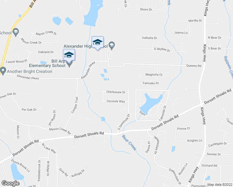 map of restaurants, bars, coffee shops, grocery stores, and more near 6471 Chickasaw Drive in Douglasville