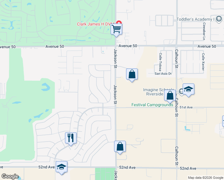 map of restaurants, bars, coffee shops, grocery stores, and more near 50700 Havasu Falls Drive in Indio