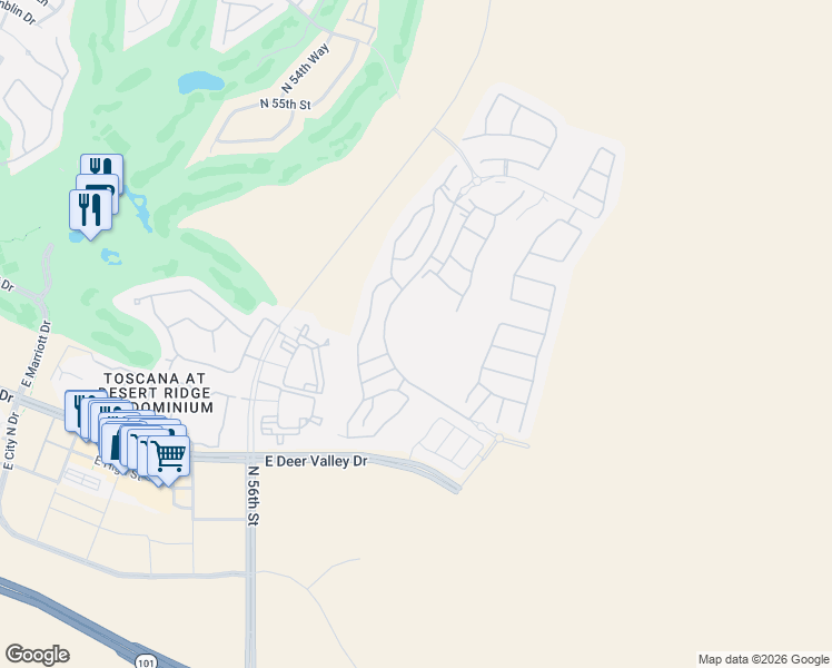map of restaurants, bars, coffee shops, grocery stores, and more near East Deer Valley Road in Phoenix