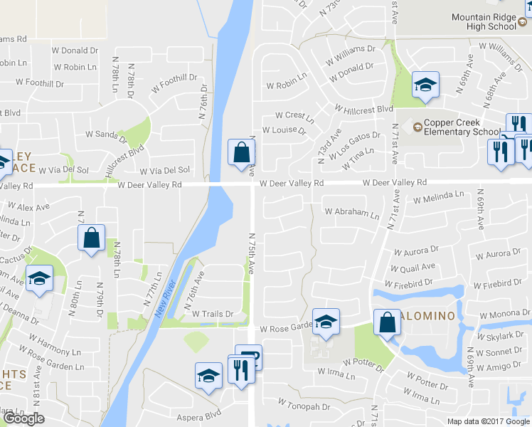 map of restaurants, bars, coffee shops, grocery stores, and more near 7476 West Lone Cactus Drive in Glendale