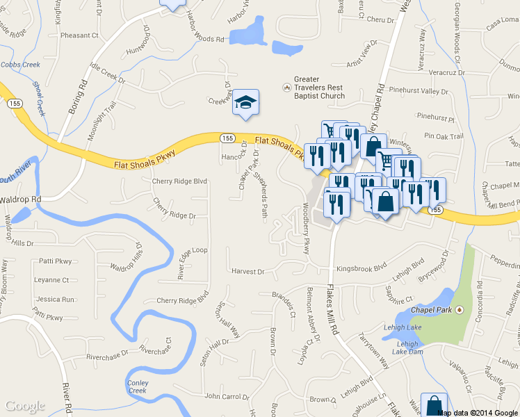 map of restaurants, bars, coffee shops, grocery stores, and more near 3603 Shepherds Path in Decatur
