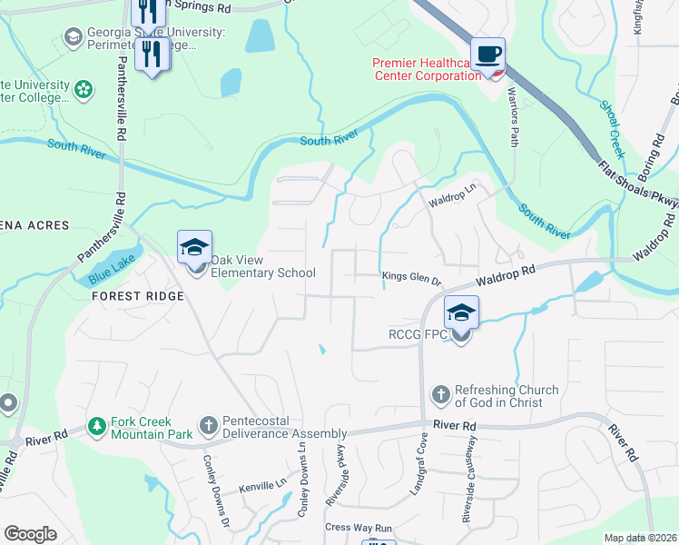 map of restaurants, bars, coffee shops, grocery stores, and more near 3023 Kings Glen Trail in Decatur