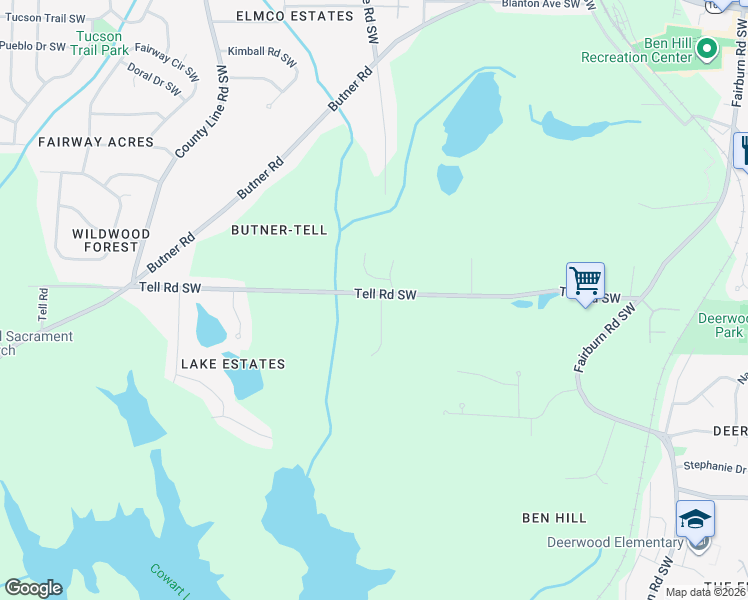 map of restaurants, bars, coffee shops, grocery stores, and more near 2713 Riverpine Trail Southwest in Atlanta