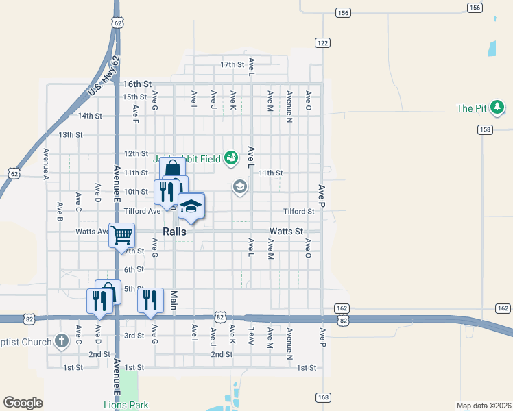 map of restaurants, bars, coffee shops, grocery stores, and more near 1210 Tilford Avenue in Ralls
