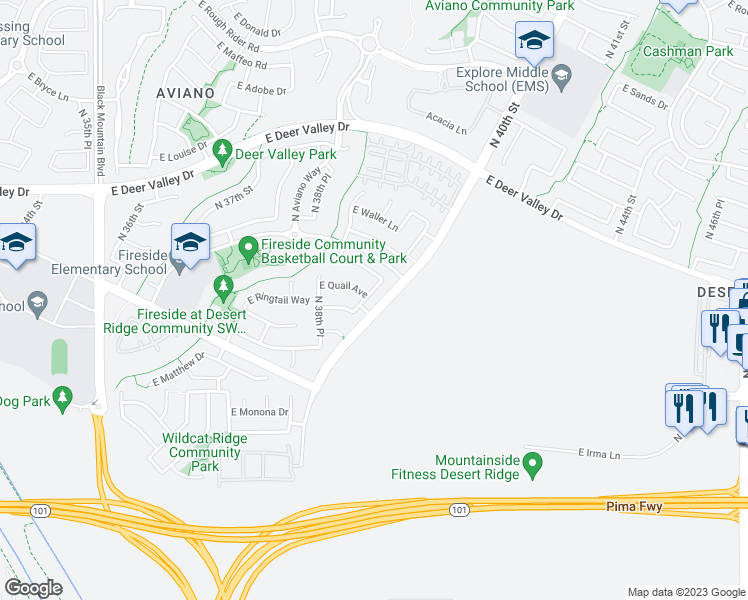 map of restaurants, bars, coffee shops, grocery stores, and more near 21321 North 39th Way in Phoenix