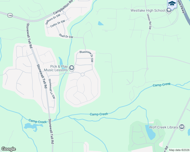 map of restaurants, bars, coffee shops, grocery stores, and more near 6237 Stonelake Drive Southwest in Atlanta