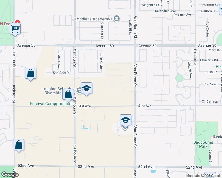 map of restaurants, bars, coffee shops, grocery stores, and more near Moreno Street in Coachella