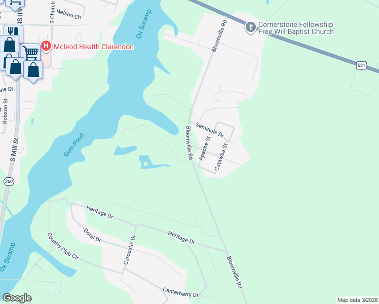 map of restaurants, bars, coffee shops, grocery stores, and more near 1031 Apache Street in Manning