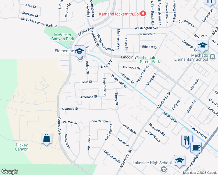 map of restaurants, bars, coffee shops, grocery stores, and more near 15116 Knollwood Street in Lake Elsinore