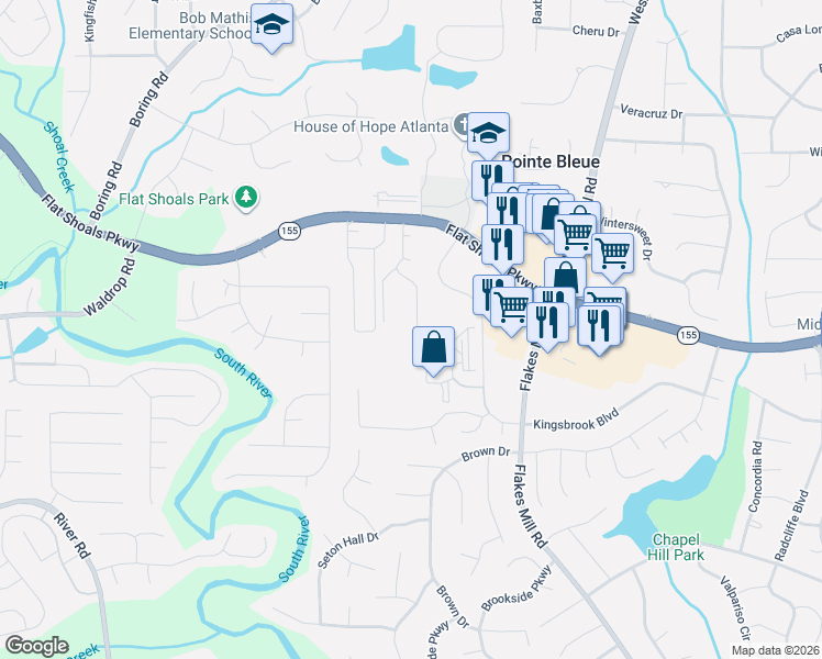 map of restaurants, bars, coffee shops, grocery stores, and more near 3526 Shepherds Path in Decatur
