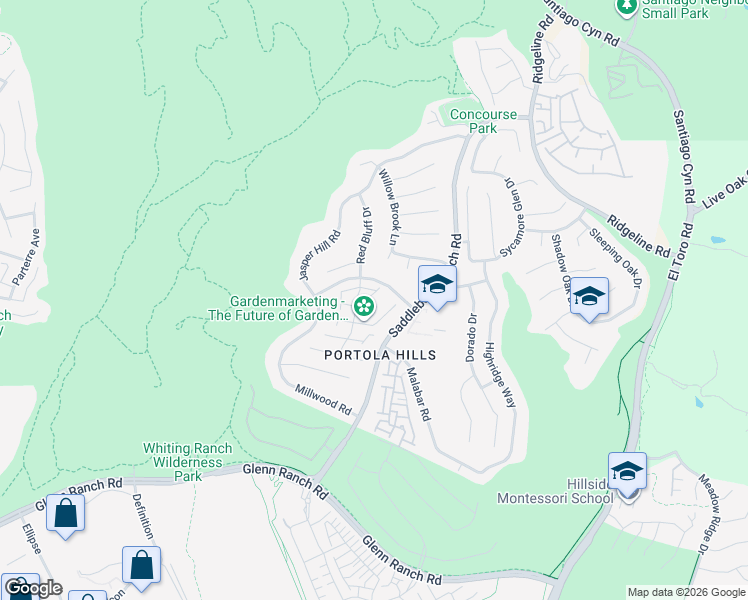 map of restaurants, bars, coffee shops, grocery stores, and more near 28456 Yosemite Drive in Trabuco Canyon