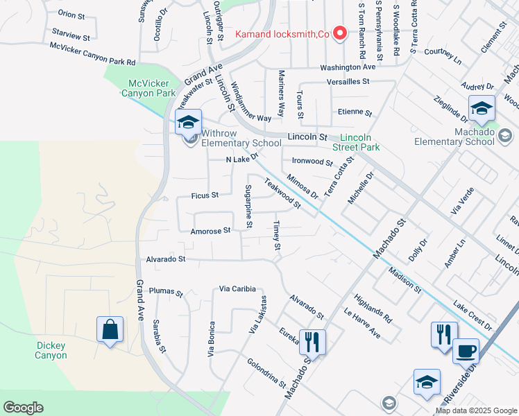 map of restaurants, bars, coffee shops, grocery stores, and more near 15116 Knollwood Street in Lake Elsinore