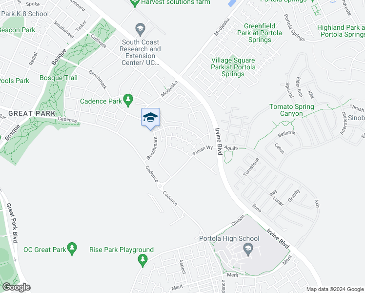 map of restaurants, bars, coffee shops, grocery stores, and more near 119 Sculpture in Irvine