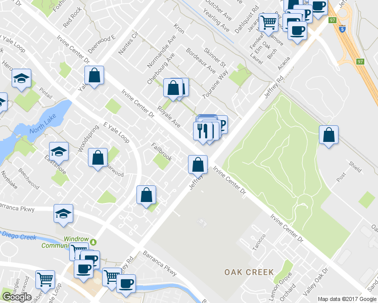 map of restaurants, bars, coffee shops, grocery stores, and more near 49 Eagle Point in Irvine