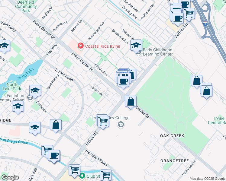 map of restaurants, bars, coffee shops, grocery stores, and more near 49 Eagle Point in Irvine