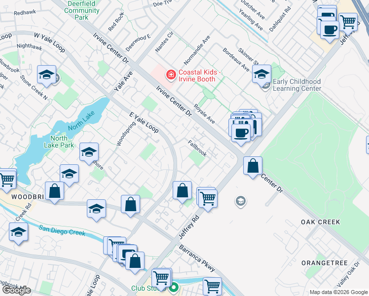 map of restaurants, bars, coffee shops, grocery stores, and more near 111 Shadowbrook in Irvine