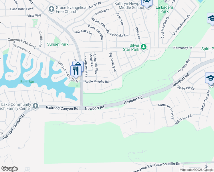 map of restaurants, bars, coffee shops, grocery stores, and more near 24536 Stargazer Way in Menifee