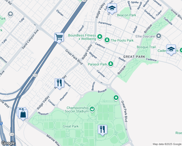 map of restaurants, bars, coffee shops, grocery stores, and more near 316 Terrapin in Irvine