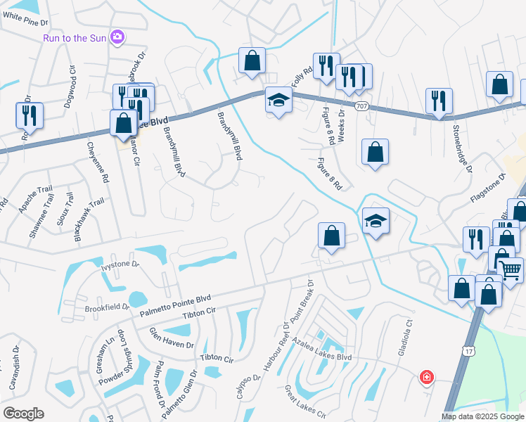 map of restaurants, bars, coffee shops, grocery stores, and more near 441 Stone Mill Drive in Myrtle Beach