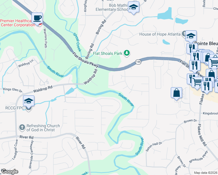 map of restaurants, bars, coffee shops, grocery stores, and more near 3519 Cherry Ridge Trail in Decatur