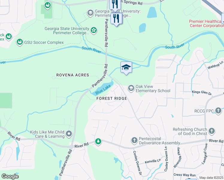 map of restaurants, bars, coffee shops, grocery stores, and more near 3550 Panthersville Road in Decatur