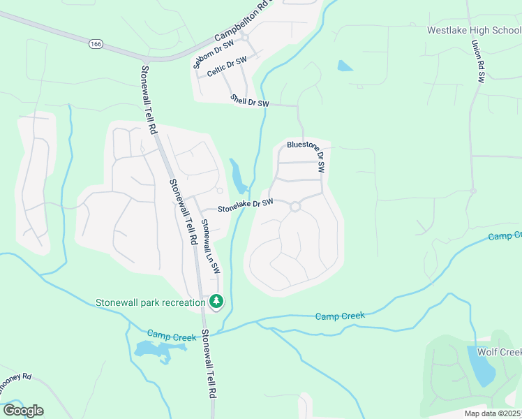 map of restaurants, bars, coffee shops, grocery stores, and more near 6327 Stonelake Drive Southwest in Atlanta