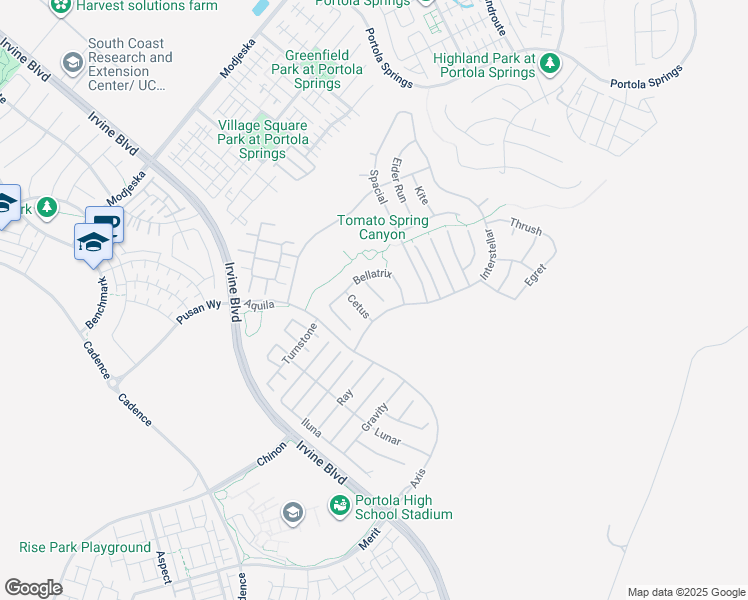 map of restaurants, bars, coffee shops, grocery stores, and more near 56 Claudius Court in Irvine