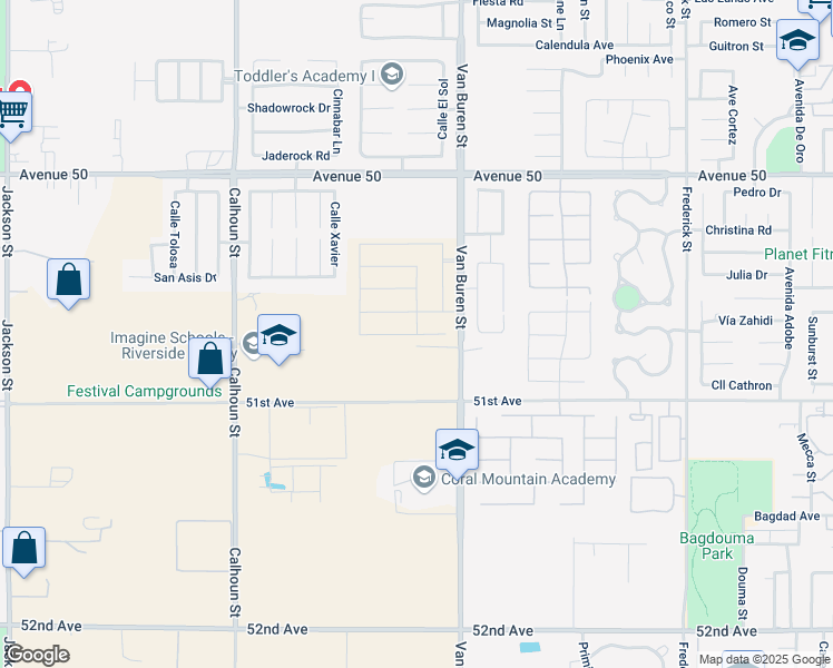 map of restaurants, bars, coffee shops, grocery stores, and more near Moreno Street in Coachella