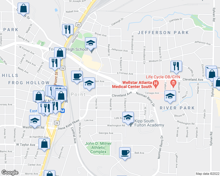 map of restaurants, bars, coffee shops, grocery stores, and more near 1364 Carnegie Avenue in Atlanta