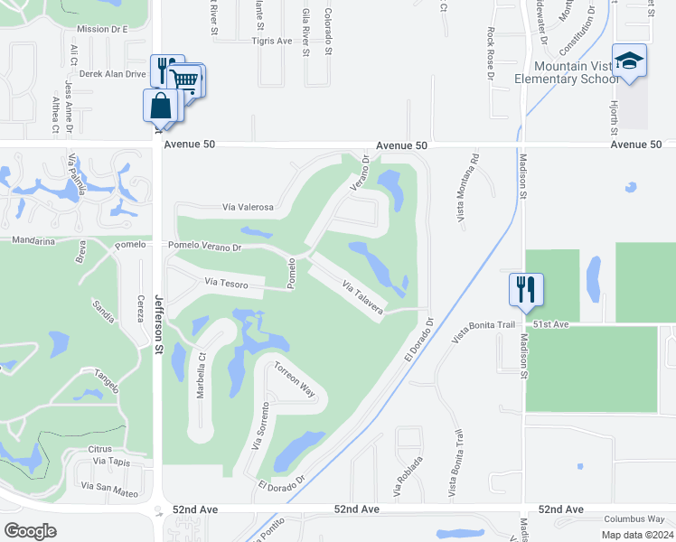 map of restaurants, bars, coffee shops, grocery stores, and more near 80510 Via Talavera in La Quinta