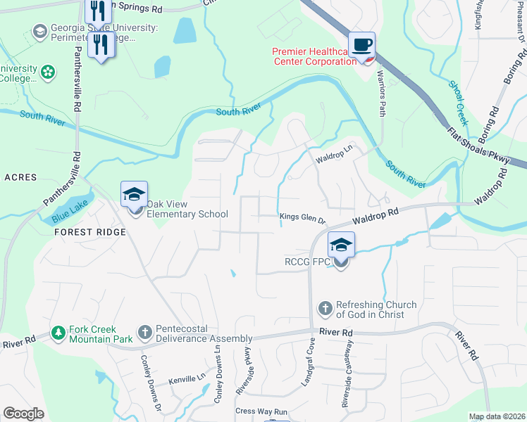 map of restaurants, bars, coffee shops, grocery stores, and more near 3730 Warriors Path in Decatur