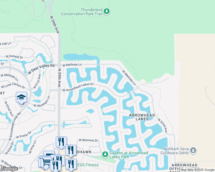 map of restaurants, bars, coffee shops, grocery stores, and more near 21606 North 55th Drive in Glendale
