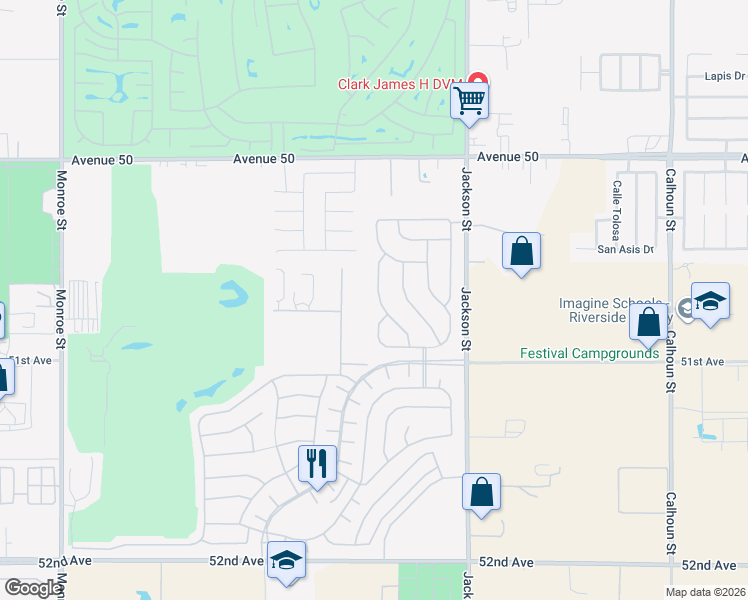 map of restaurants, bars, coffee shops, grocery stores, and more near 50685 Bee Canyon Drive in Indio