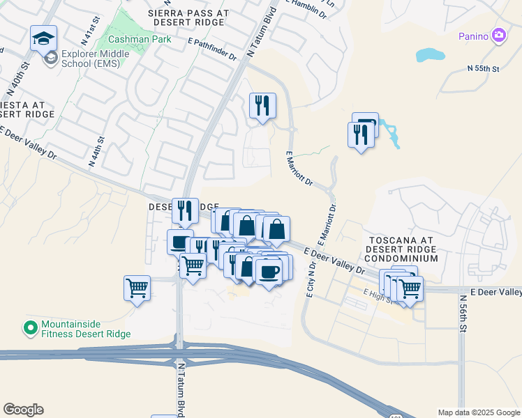 map of restaurants, bars, coffee shops, grocery stores, and more near 21601 North 48th Place in Phoenix