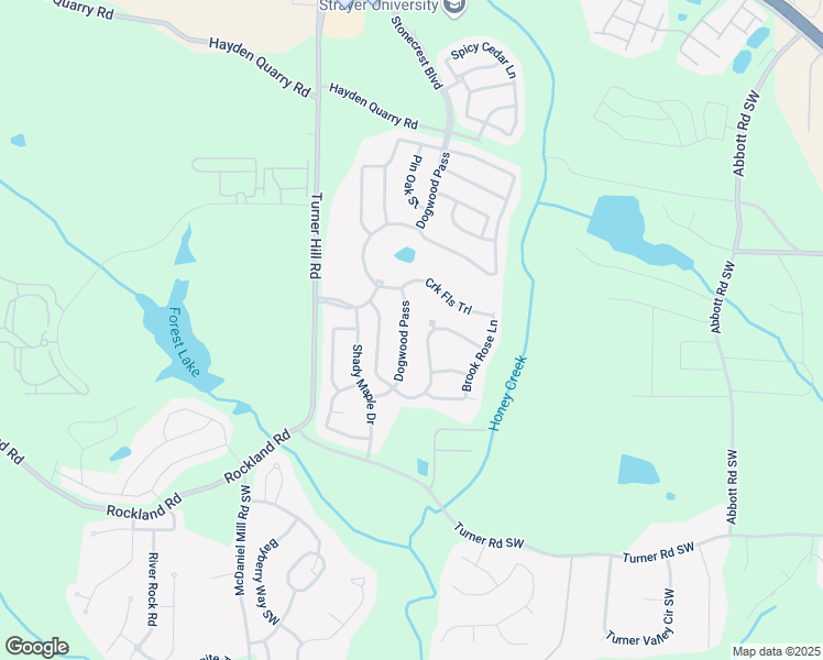 map of restaurants, bars, coffee shops, grocery stores, and more near 3536 Dogwood Pass in Stonecrest