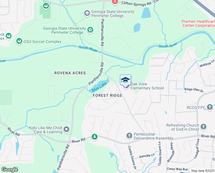 map of restaurants, bars, coffee shops, grocery stores, and more near 3550 Panthersville Road in Decatur