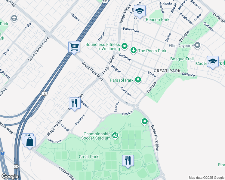 map of restaurants, bars, coffee shops, grocery stores, and more near 316 Terrapin in Irvine