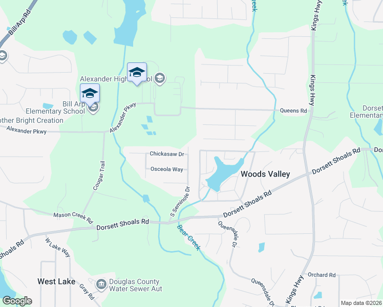 map of restaurants, bars, coffee shops, grocery stores, and more near 6351 Fairoaks Place in Douglasville