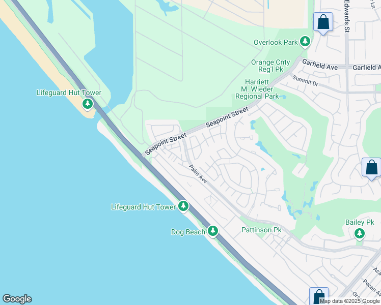 map of restaurants, bars, coffee shops, grocery stores, and more near 19355 Maidstone Lane in Huntington Beach