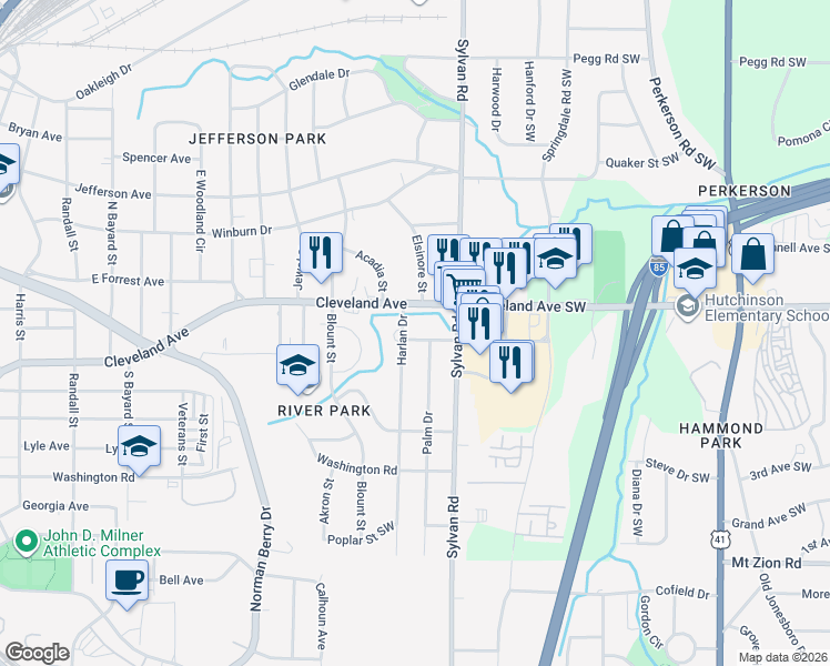 map of restaurants, bars, coffee shops, grocery stores, and more near 926 Cleveland Avenue in East Point