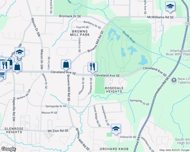 map of restaurants, bars, coffee shops, grocery stores, and more near 187 Cleveland Avenue Southeast in Atlanta
