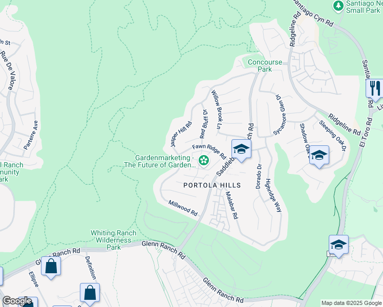 map of restaurants, bars, coffee shops, grocery stores, and more near 19387 Cascade Drive in Trabuco Canyon