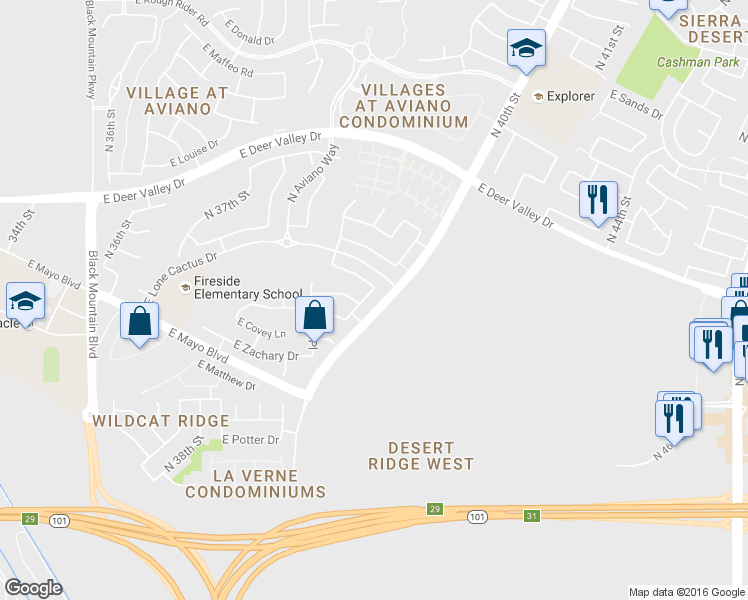 map of restaurants, bars, coffee shops, grocery stores, and more near 3934 East Rockingham Road in Phoenix