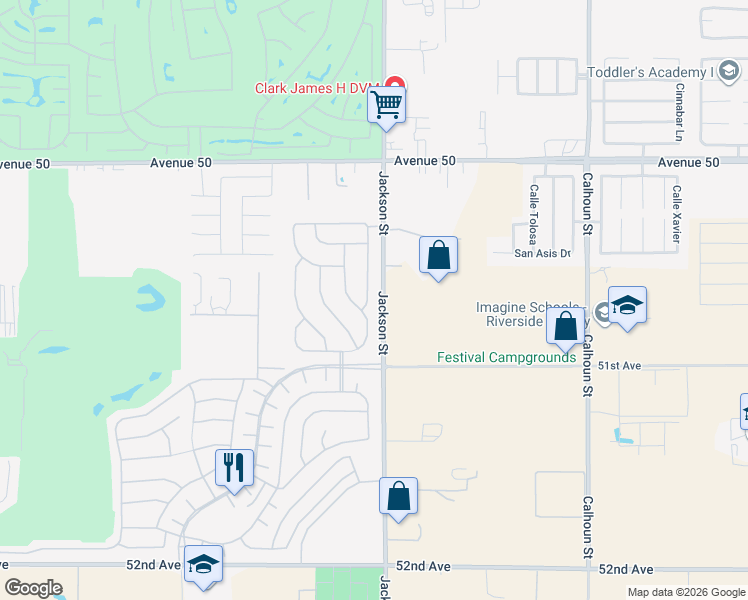 map of restaurants, bars, coffee shops, grocery stores, and more near 50660 Havasu Falls Drive in Indio