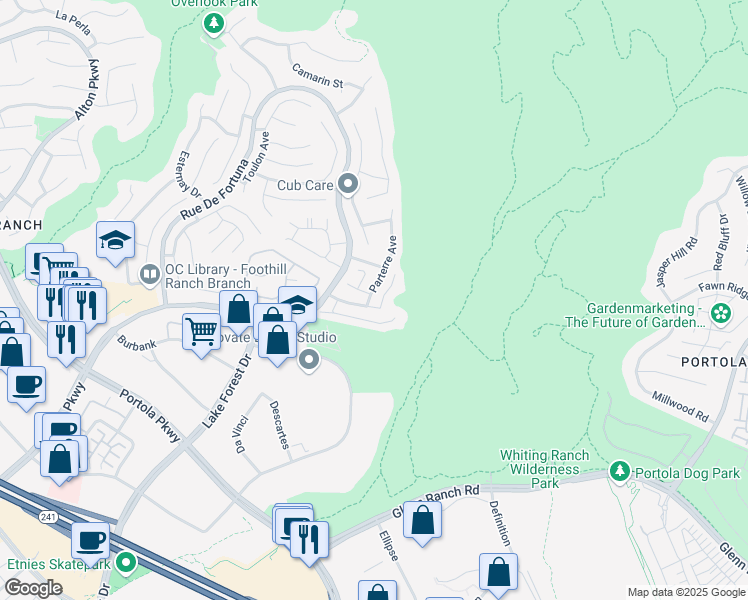 map of restaurants, bars, coffee shops, grocery stores, and more near 60 Parterre Avenue in Lake Forest