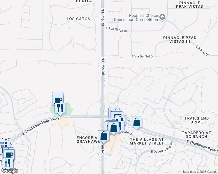 map of restaurants, bars, coffee shops, grocery stores, and more near Longhorn Trail in Scottsdale