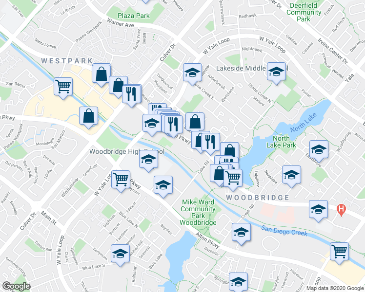 map of restaurants, bars, coffee shops, grocery stores, and more near 4330 Barranca Parkway in Irvine